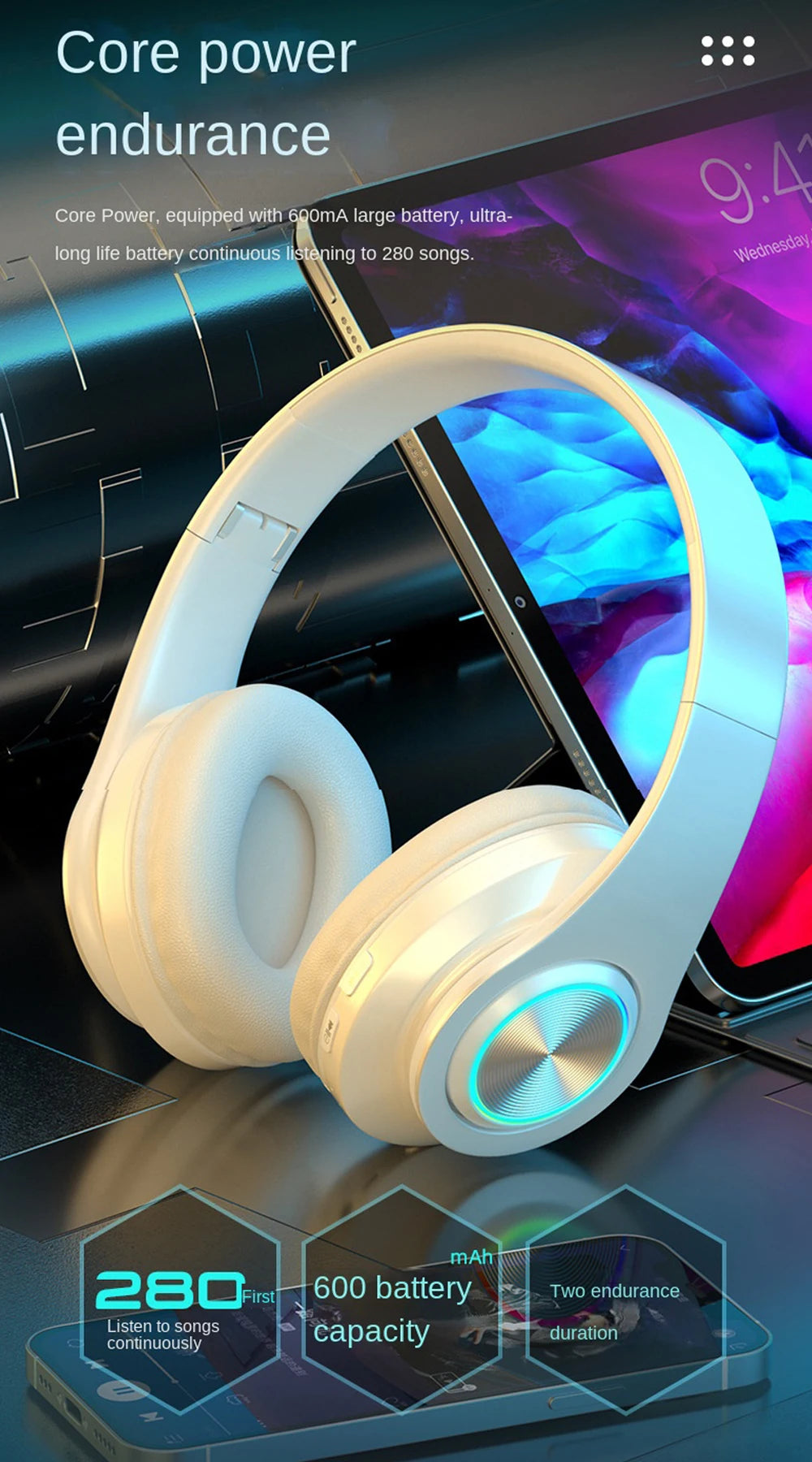 Headphones Bluetooth Headsets Gamer Surround Sound Stereo Wireless Earphone USB W/ MicroPhone Colourful Light PC Laptop Headset