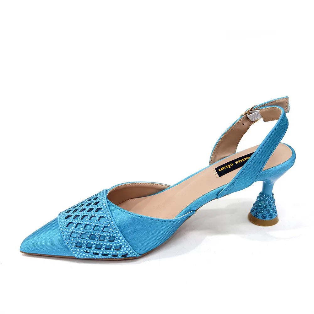 Latest Women Italian Shoes and Matching Bags Decorated with Rhinestone Elegant Pointed Toe Wedding Shoes Bride