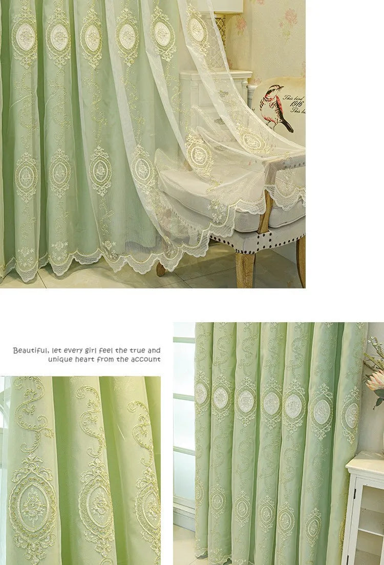 ستائر مخصصة لغرفة المعيشة وغرفة الطعام وغرفة النوم، قماش أوروبي فاخر مزدوج الطبقات مع تطريز متكامل وديكور معتم