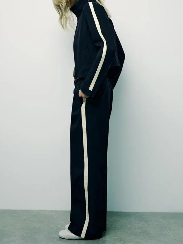 Women's Fashion Suit 2024 New Fall Side Stripe Long Sleeve Jacket Striped Casual Pants Elegant casual women's pantalon suit