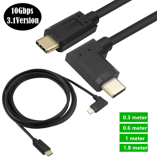 90 ° side curved gold-plated head type-c male to male data charging cable standard 15+1 core 10Gbps speed