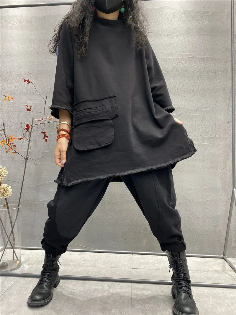 ملابس نسائية ملابس نسائية مبيعات مقاسات كبيرة أزياء الخريف النسائية مزاج الجوكر بأكمام طويلة قمم قديمة ريترو