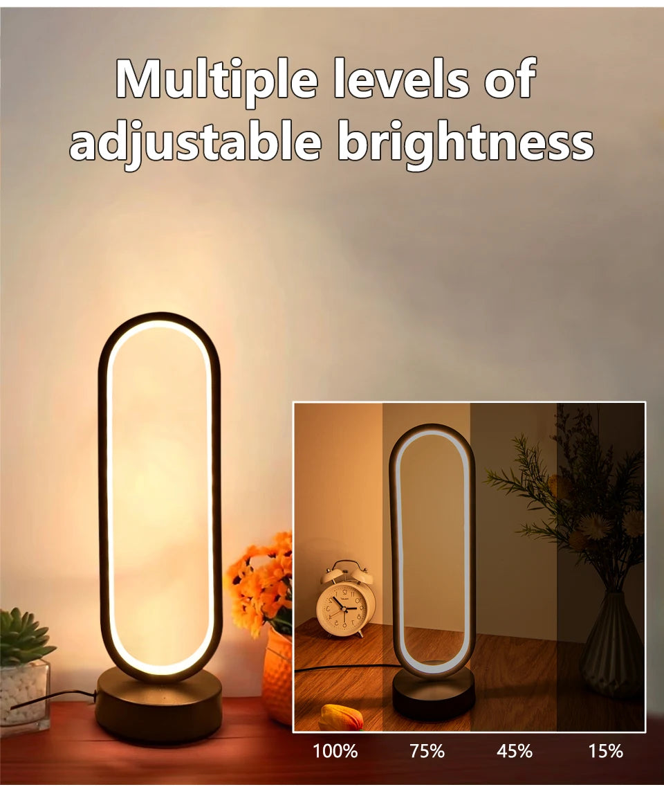 مصباح ليلي على شكل حلقة لغرفة النوم وغرفة المعيشة ومصباح سرير قابل للتعتيم بثلاثة ألوان ومصباح ليلي LED وإضاءة محيطة وطاولة بجانب السرير وملحقات الطاولة