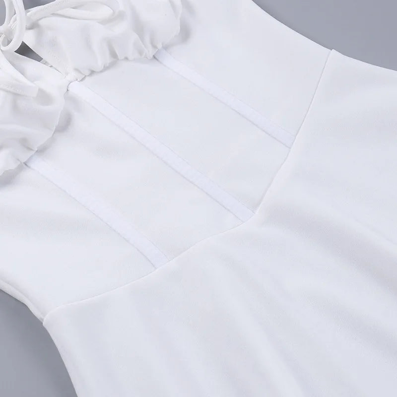 2025 New Summer Fashion French Style Elegant Casual Tied Waist-fitted Slim Dress Women Foreign Trade Sleeveless Side Slit Dress