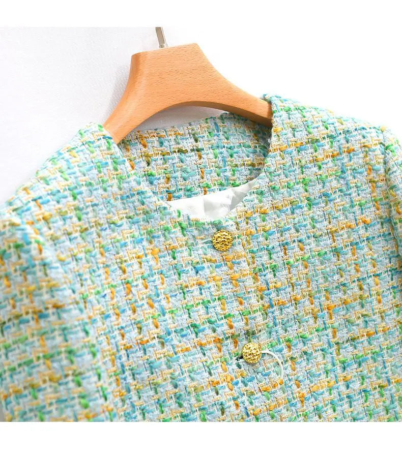 جاكيت عصري للنساء 2025، بلوزة قصيرة متعددة الاستخدامات من التويد المضفر، مناسبة لفصل الربيع والخريف