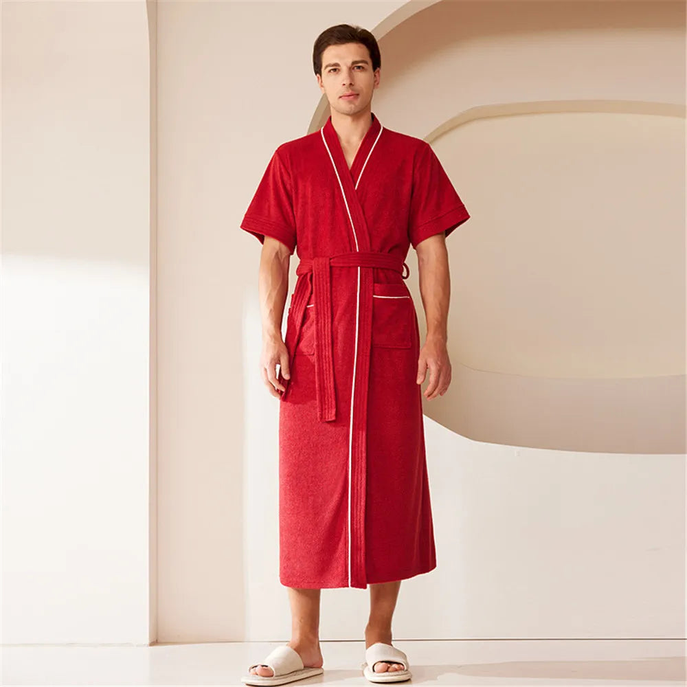 Cotton Terry Bathrobe,Short Sleeve Sleepwear, Towel Nightgown, Nightwear, Loose, Casual Robe, Nightdress, Home Clothes