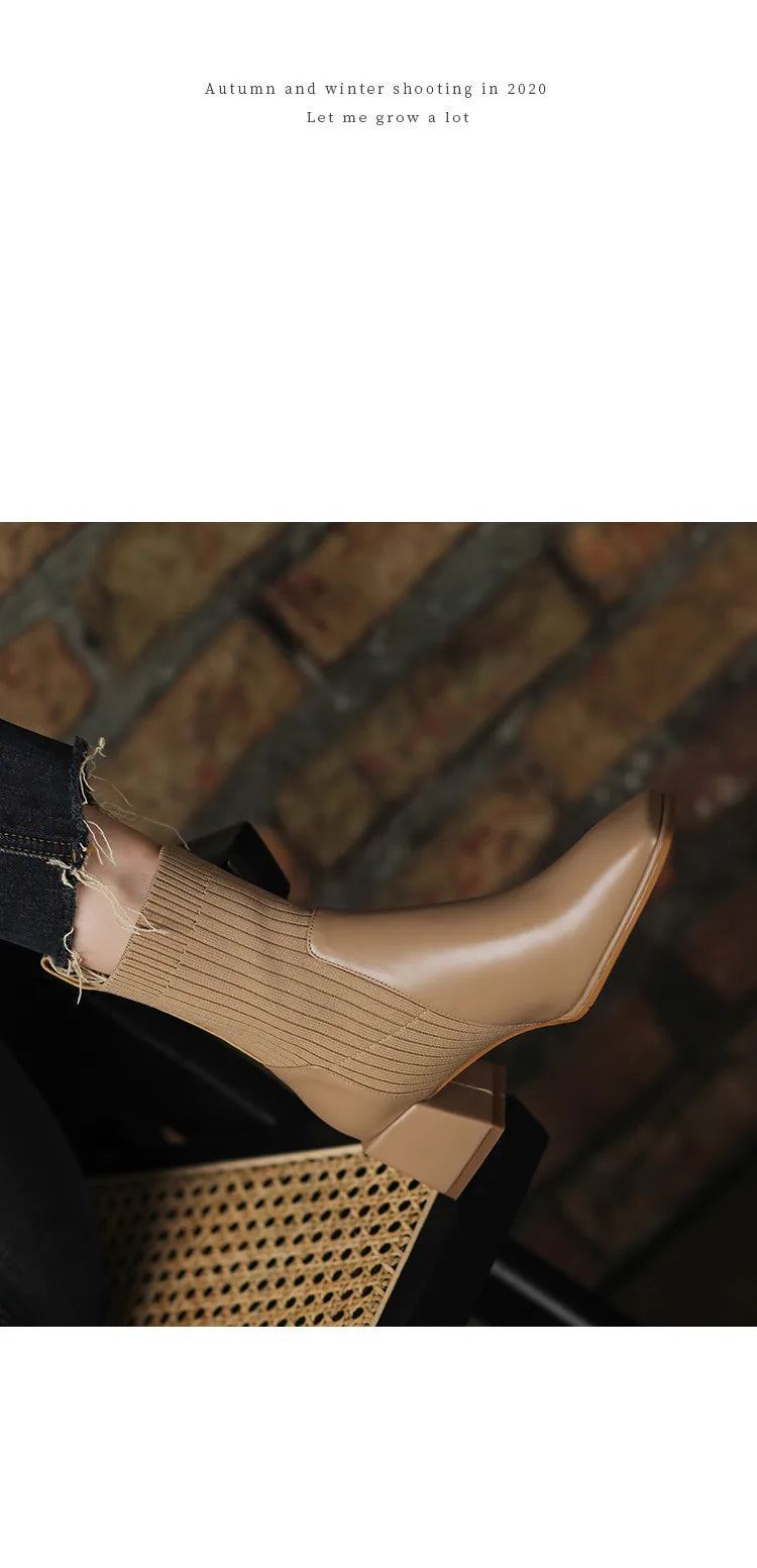 2023 Autumn Winter New Ankle Socks Shoes Women Fashion Large Size 43 Knitted Short Boots Women Slip on High Heels Botas De Mujer