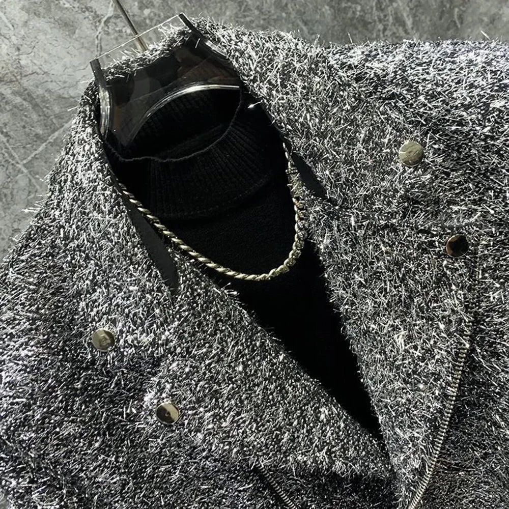 Mens Jacket Fringe Shiny Casual Performance Clothes Streetwear Fashion Youth Campus Trend Male Long-Sleeve Top Men'S Clothing