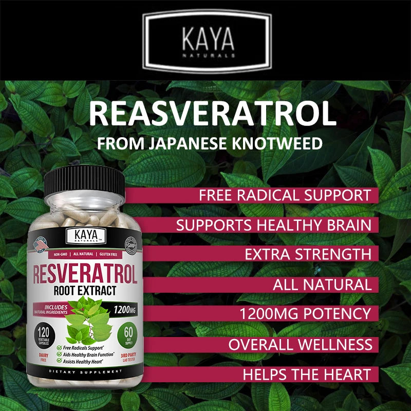 Resveratrol Capsules - Antioxidant Supplement To Support Circulatory Health and Overall Wellness,Promotes Cardiovascular Support