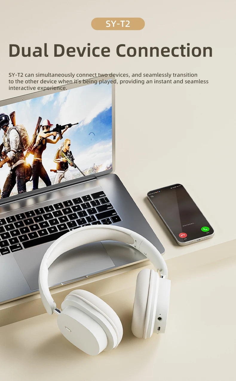 Bluetooth 5.3 Fashion Wireless Headphones HIFI Stereo Portable Over-ear Business Headset Low Latency Gaming Earphones With Mic