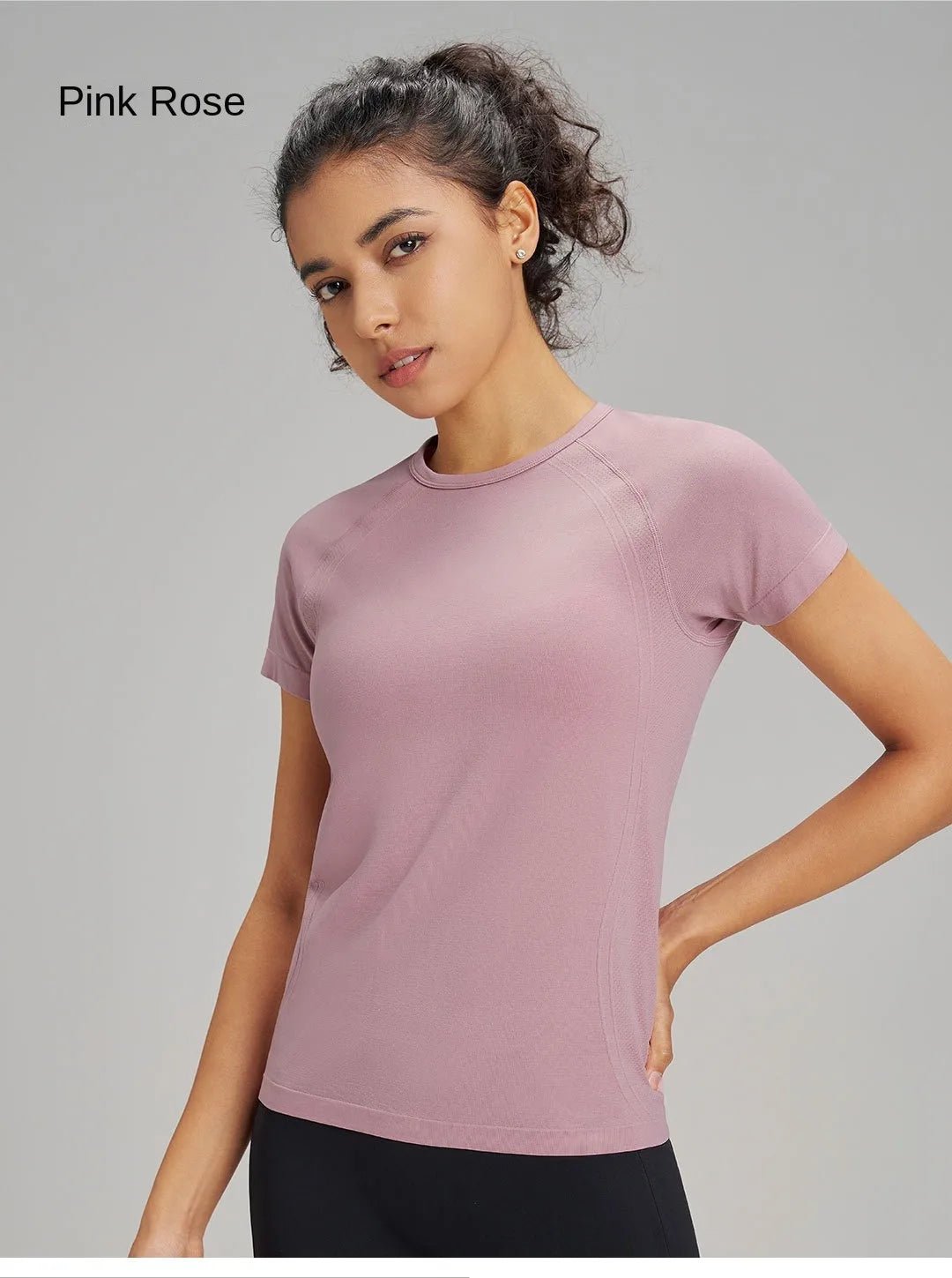 Outdoor yoga T-shirt, quick drying solid color sportswear, casual running, quick drying fitness training, short sleeved women