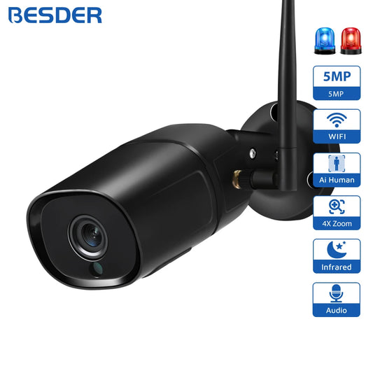 BESDER 5MP Bullet WiFi Camera Auto Tracking Outdoor 4MP Security IP Camara 1080P CCTV Surveillance Cameras IP66 Onvif icsee app