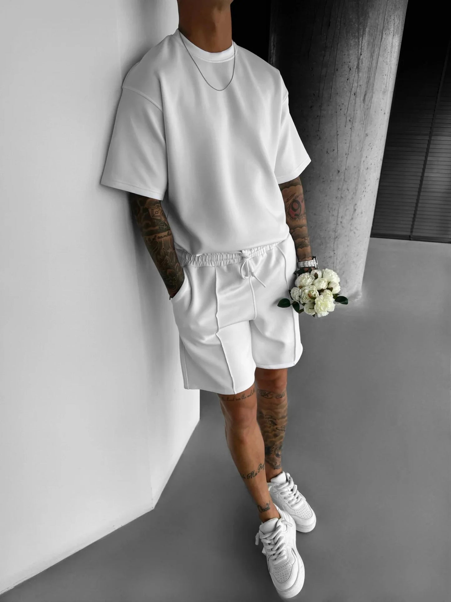 Men 2025 summer fashion sports design sense simple casual solid color quick drying short-sleeved T-shirt trend clothes