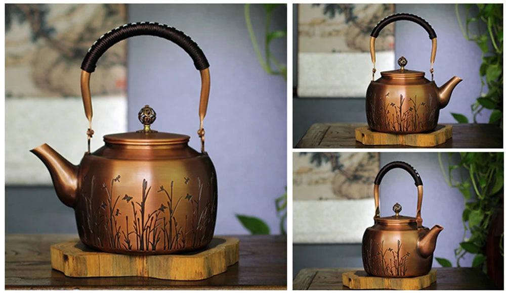 New high-capacity red copper teapot, Household gas stove boiling water kettle, Health wellness tea kettle, Kungfu tea set, 2.0L