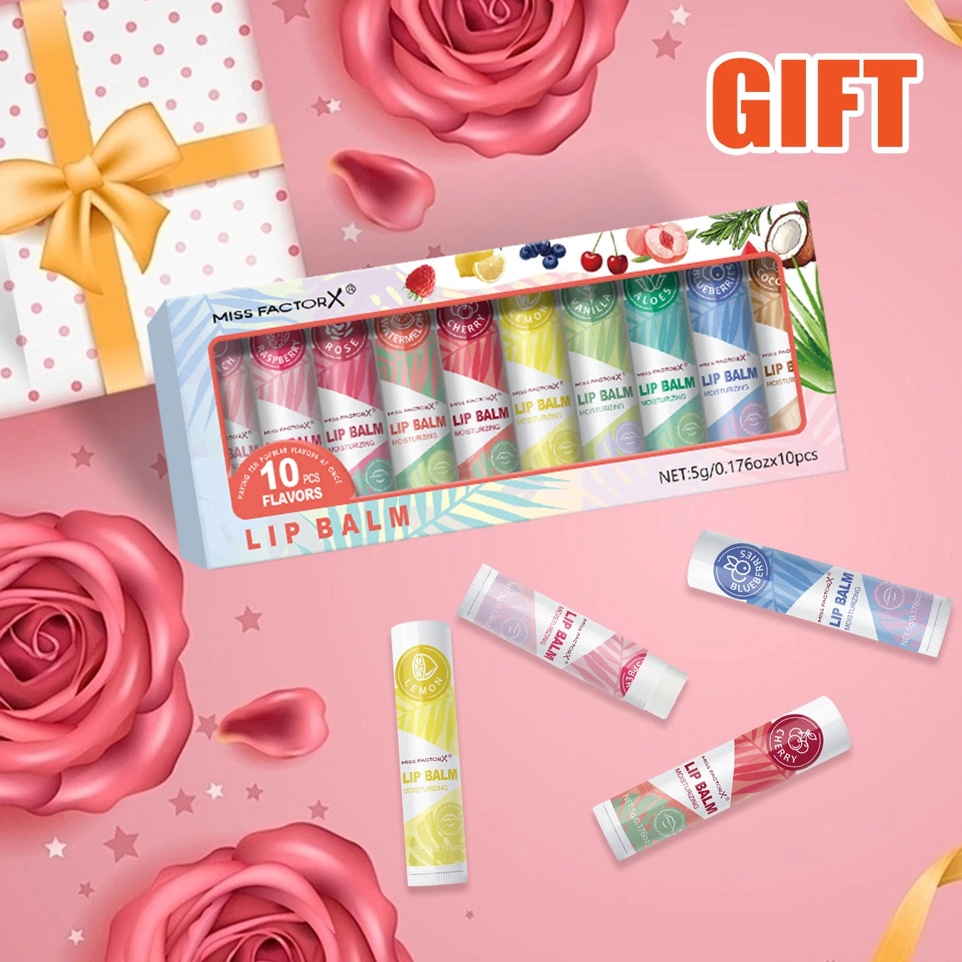 مجموعة أحمر الشفاه 10 قطع، لمسة نهائية طبيعية، عناية مرطبة بالشفاه، لمعان يدوم طويلاً، مناسبة لجميع أنواع البشرة، هدايا العطلات