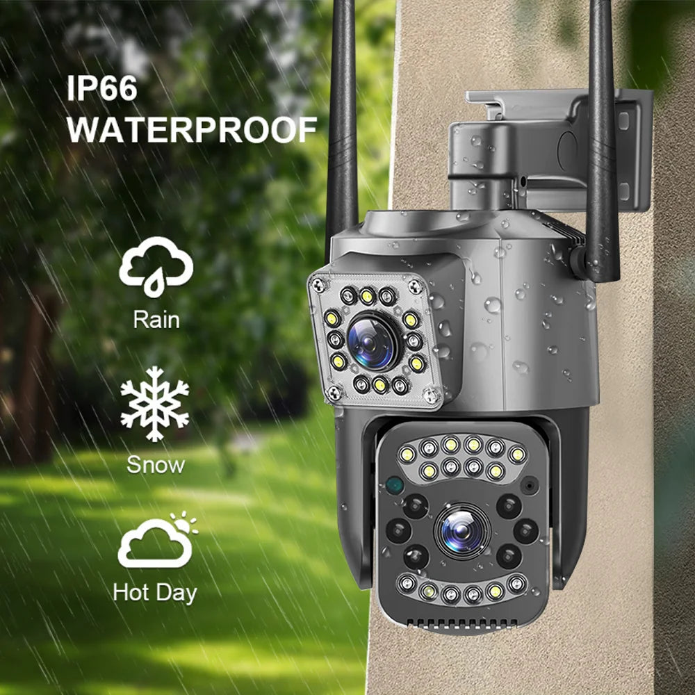 4K 8MP WIFI IP Camera HD PTZ 4G SIM Dual Lens Video Camara 8X Zoom Human Trackin IP66 Waterproof V380 Pro Outdoor Wireless CCTV