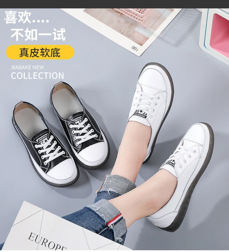 Genuine Leather Soft Sole Outdoor Summer Walking Vulcanized Shoes Women Jogging Sneakers Woman Flat Trainers Fitness Footwear