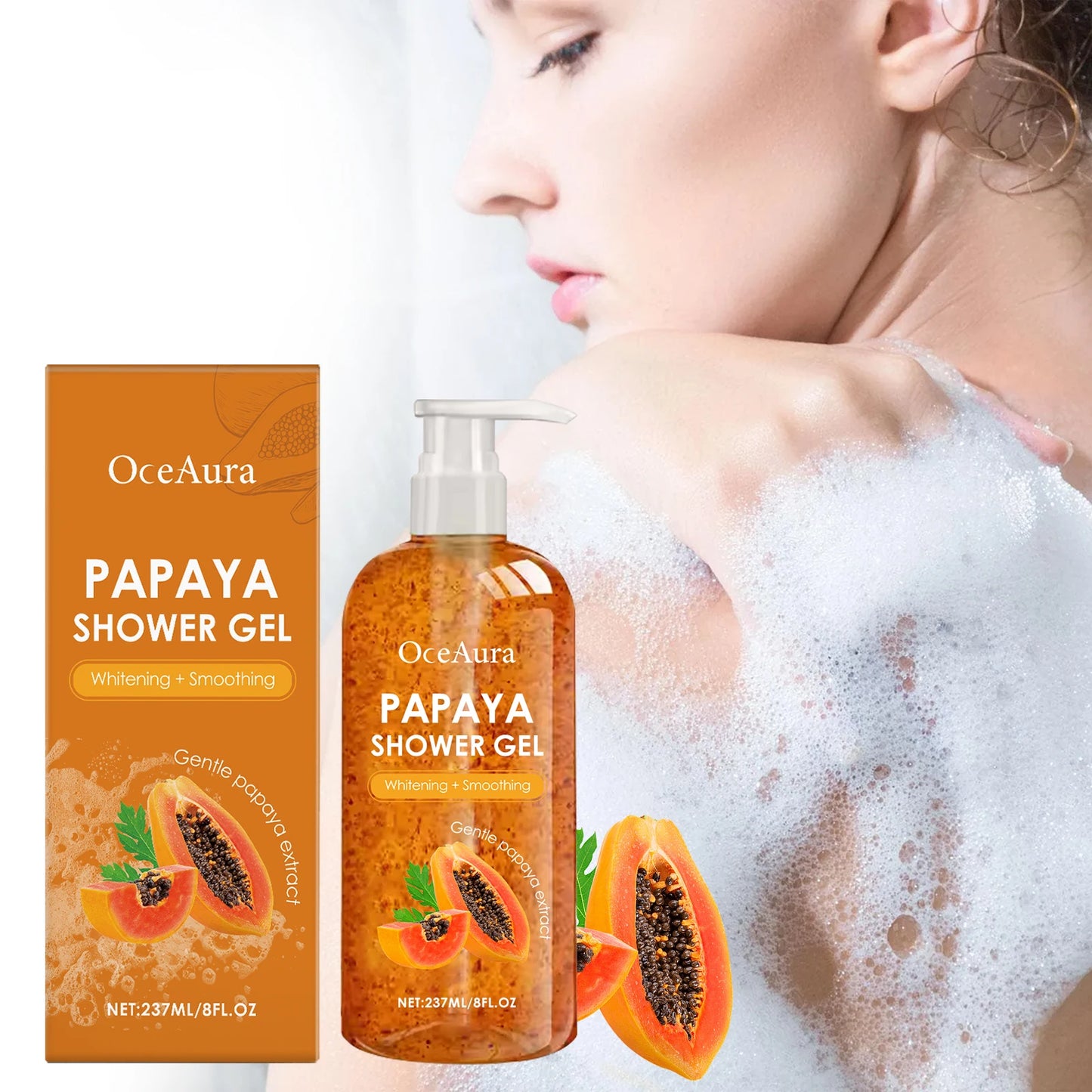 Papaya Whitening Shower Gel Exfoliating Fade Pigmentation Lasting Aroma Refreshing Control Oil Hydrating Rich Foam Body Wash