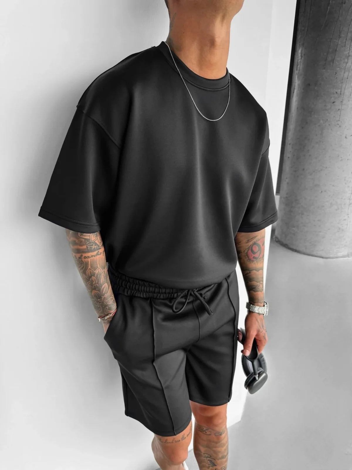 Men 2025 summer fashion sports design sense simple casual solid color quick drying short-sleeved T-shirt trend clothes
