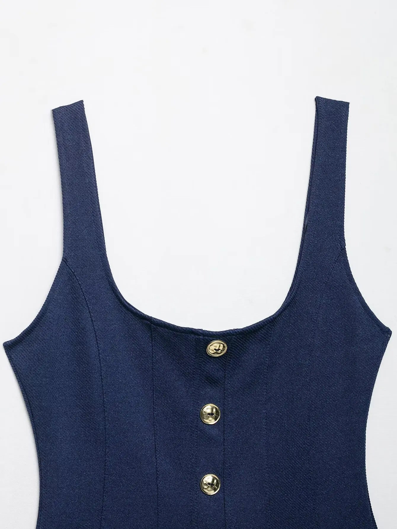Women's Fashion With Metal Buttons Vest Square Collar Wide Straps Waistcoat Chic Tops