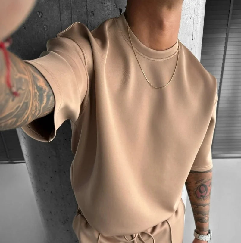 Men 2025 summer fashion sports design sense simple casual solid color quick drying short-sleeved T-shirt trend clothes