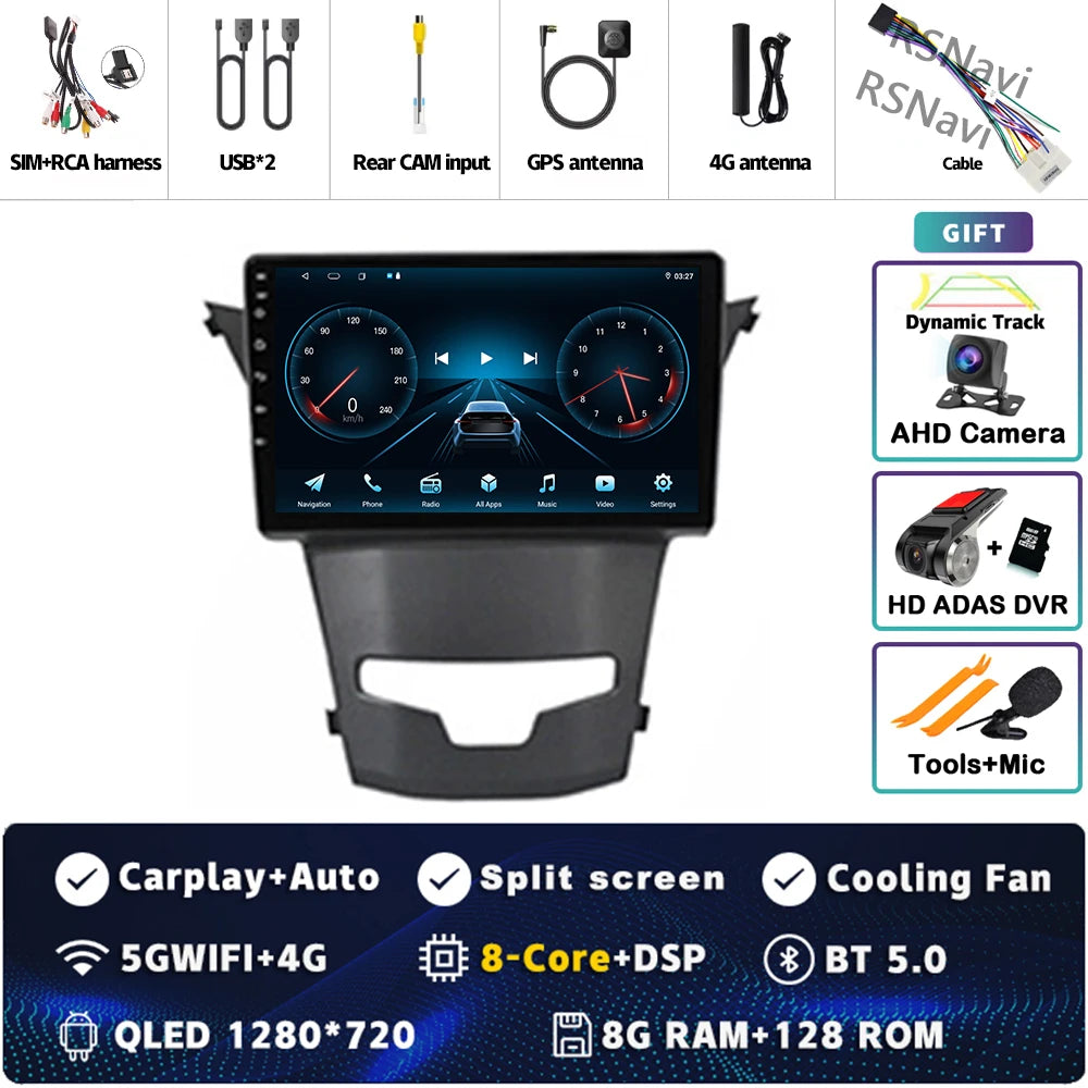 أندرويد 15 لسيارة سانج يونج كوراندو 3 أكتيون 2 2013-2017 2K QLED راديو السيارة بنظام أندرويد مشغل فيديو متعدد الوسائط GPS ستيريو CarPlay 4G BT