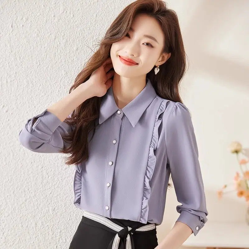 Women's Clothing Spring New French Style Long-sleeved Shirt Lady Chiffon Thin Fashion Blouses