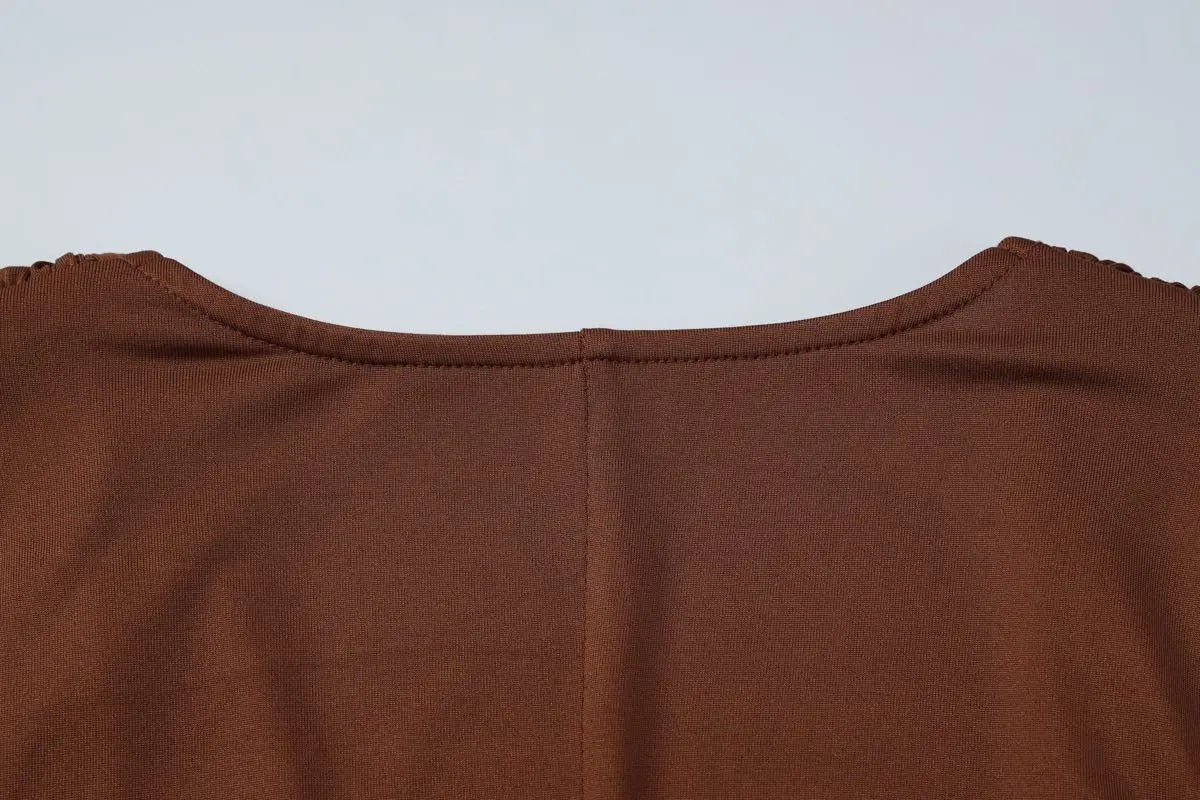 Women's Clothing 2025 Autumn Solid Color Long-sleeved Deep V-neck Fashion Pleated Slim-fit Jumpsuit