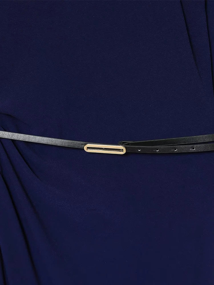 European-style new women's fashion dress, versatile and elegant, solid color, simple and slimming, with a belt and pleats.