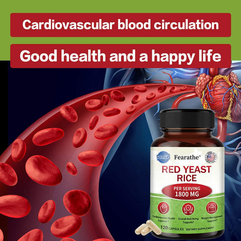 Red Yeast Rice,120 Capsules,Supports Cardiovascular Health,Helps Maintain Healthy Circulation,and Promotes Overall Well-being