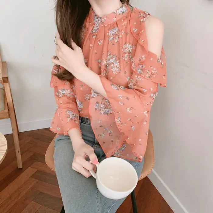 Fashion Woman Off Shoulder Blouse Shirts For Women Stylish Top long Sleeve Female Tops Elegant Chiffon Mujer Woman Clothes SwiftNest