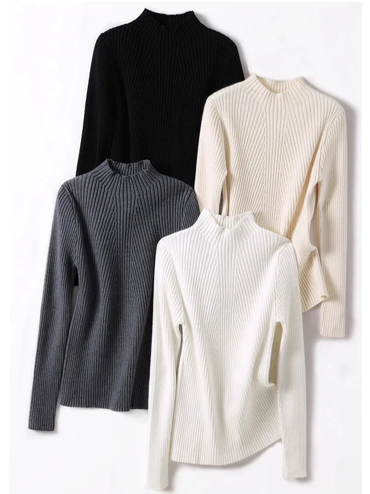 2025 Women Fashion Chic Knitted Tops Autumn Winter Turtleneck Sweater Women Pullovers Long Sleeve Jumper Pull Femme Clothing