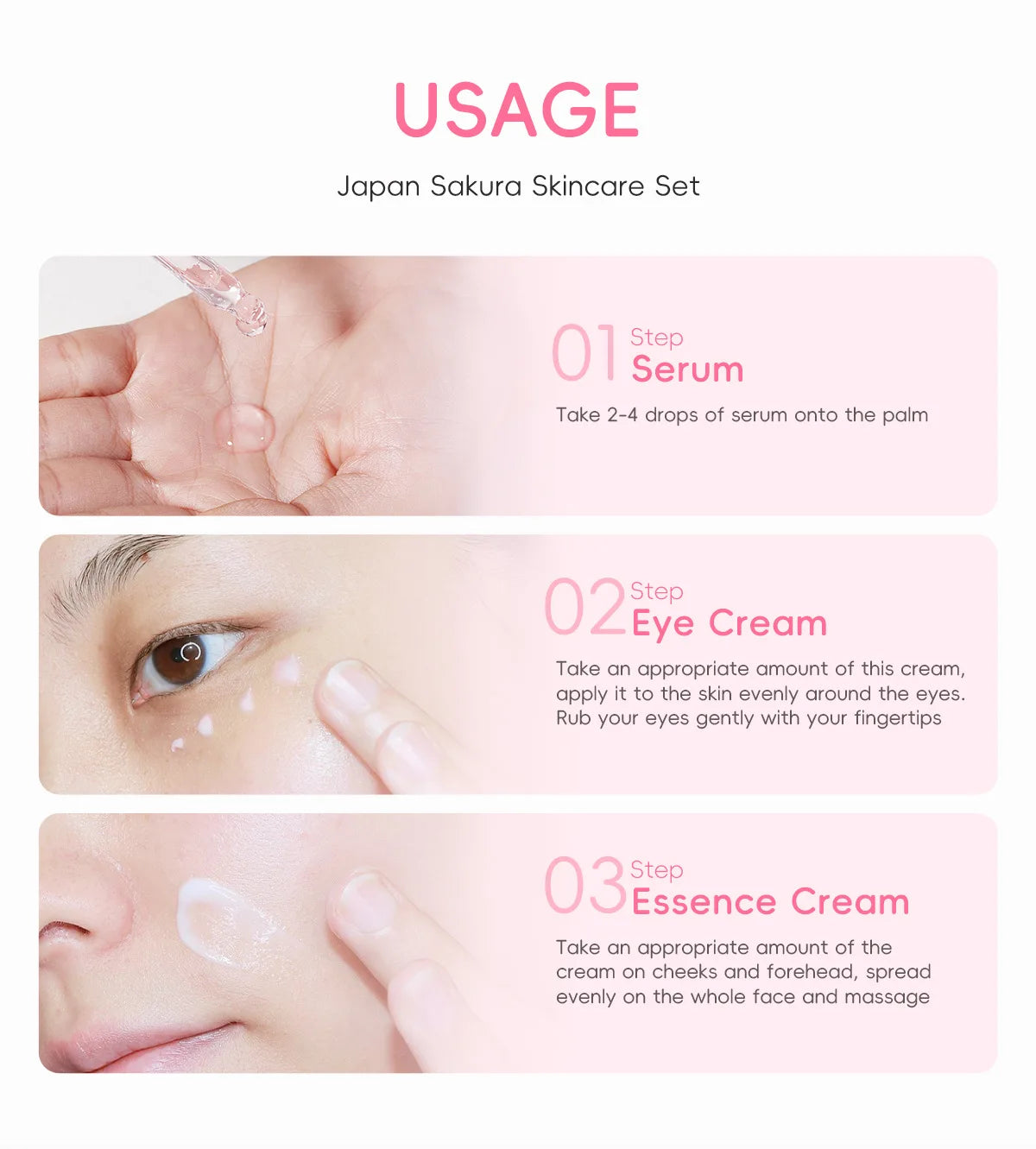 3pcs/set Sakura Skin Care Sets Face Cream Serum Eye Cream Face Beauty Products for Women Daily Moisturizing Skin Care Products