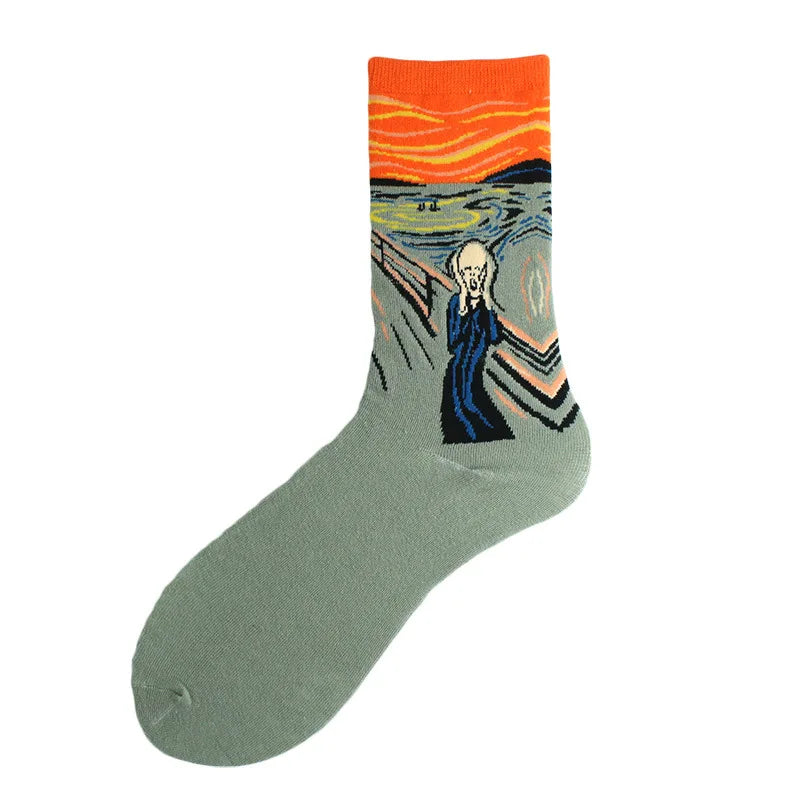 Mens Fashion Art Designed Painting Series Male Funny Socks Casual Autumn Winter Home Floor Breathable Socks