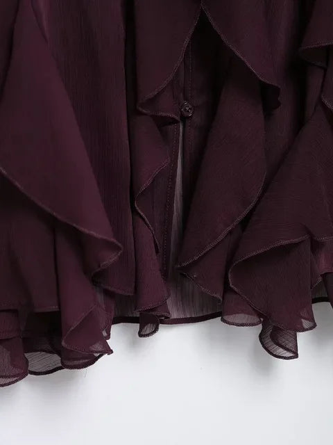 2025 New Fashion Sexy Women Translucent Ruffles Blouses V-neck Single Breasted Tierred Causal Tops Beach Style Solid Shirt SwiftNest