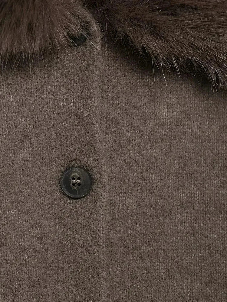 Women Autumn Winter Fashion Fall Vintage Patchwork Faux Fur Lapel Elegant Sweaters Single Breasted Knitwear Female Cardigans SwiftNest