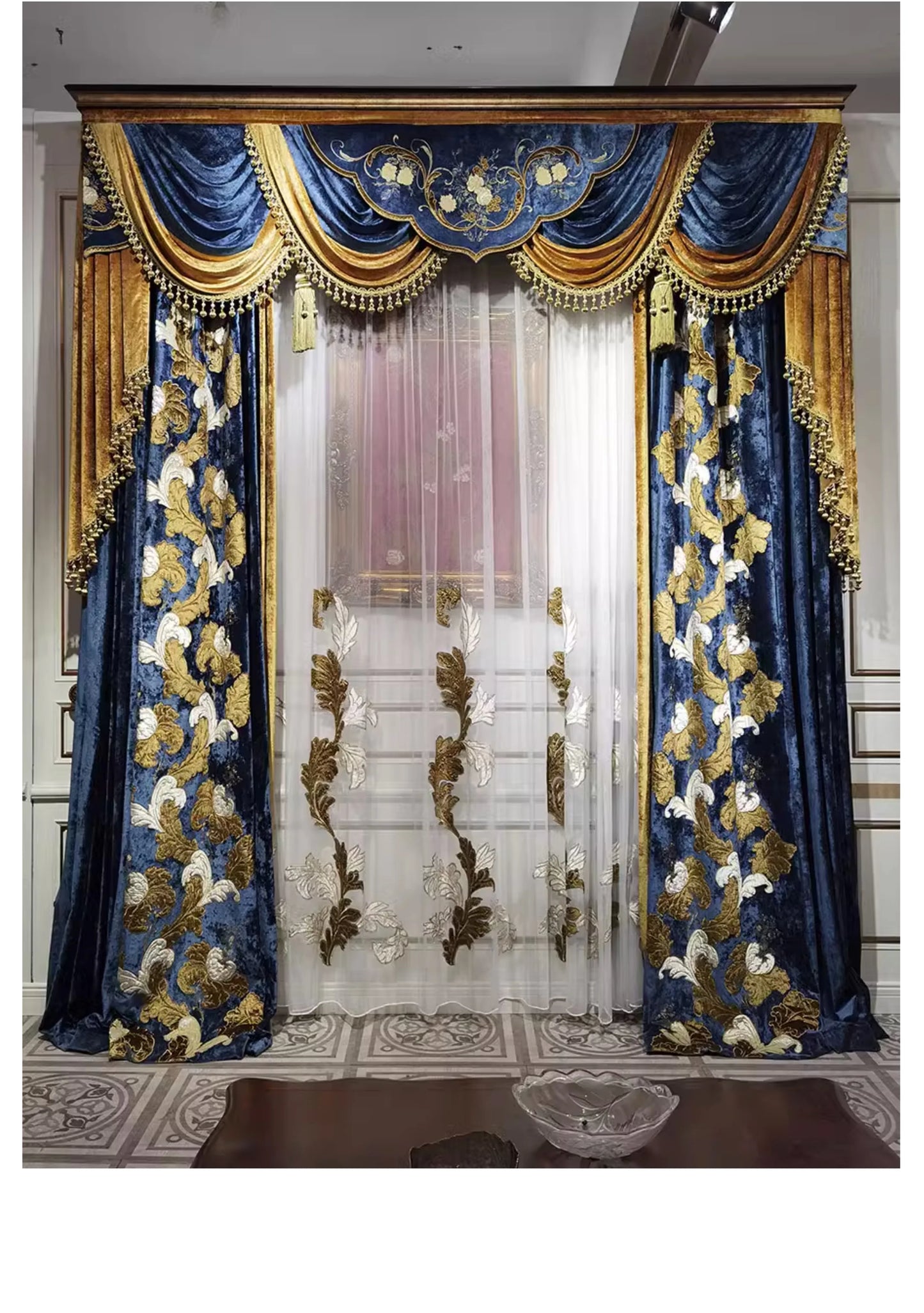 European Curtains for Living RoomCustom New High-end Villa  French Bedroom Velvet Embroidered American Cotton Wool Large Flowers