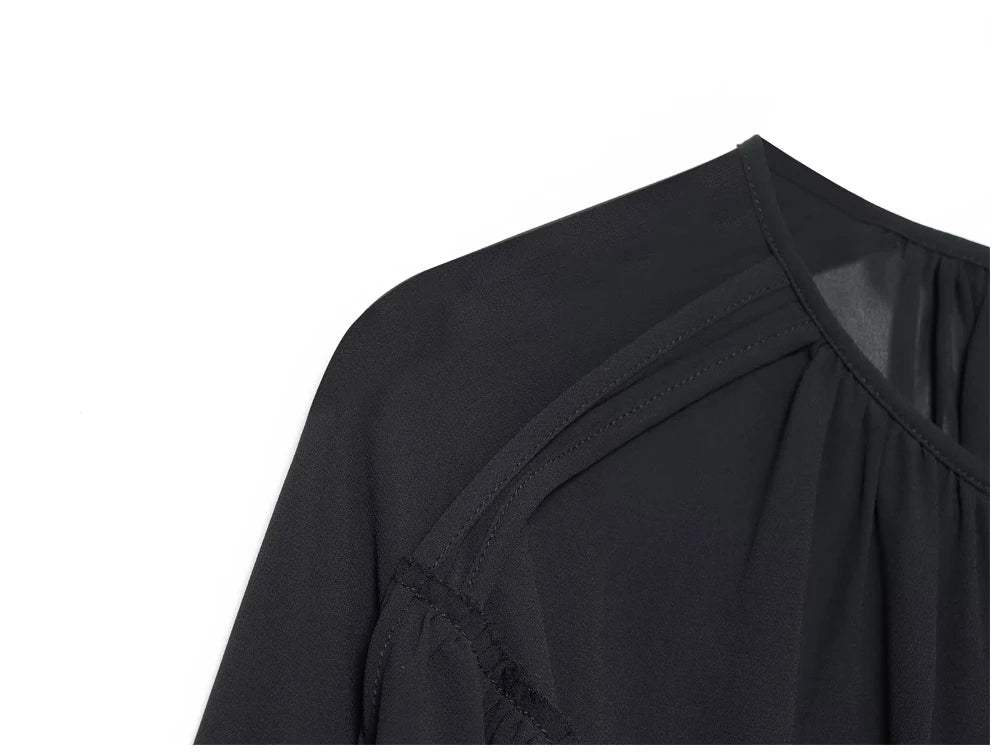 Womens Fashion Blouse Top With Ruffled Round Neck Long Sleeves And Asymmetrical Chiffon Shirt Autumn And Winter Casual Wear