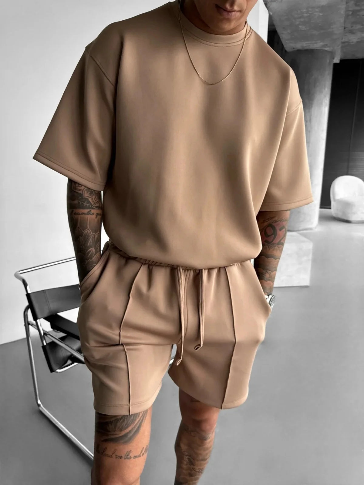 Men 2025 summer fashion sports design sense simple casual solid color quick drying short-sleeved T-shirt trend clothes