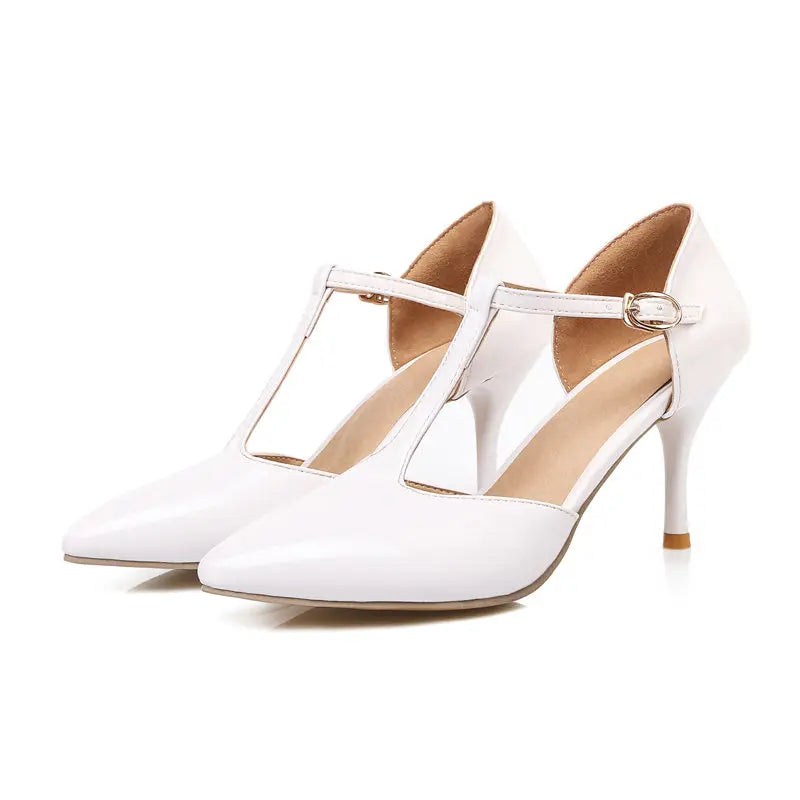 Women's High Heels Pumps D'Orsay Shoes Large Size 48 Sweet Point Toe Summer Sandals T-straps Red Pink Gold Heeled Wedding Shoes