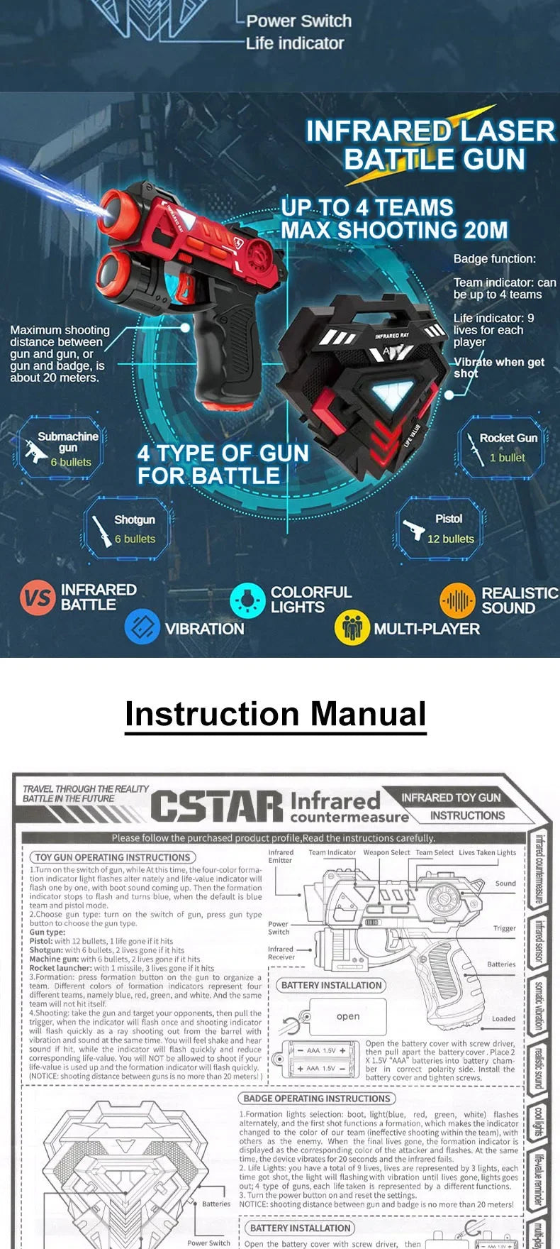 Children Infrared Battle Game Set Electric Toy Guns Laser Tag Gun Weapon with Target Kids Laser Strike Pistol for Boys Outdoor