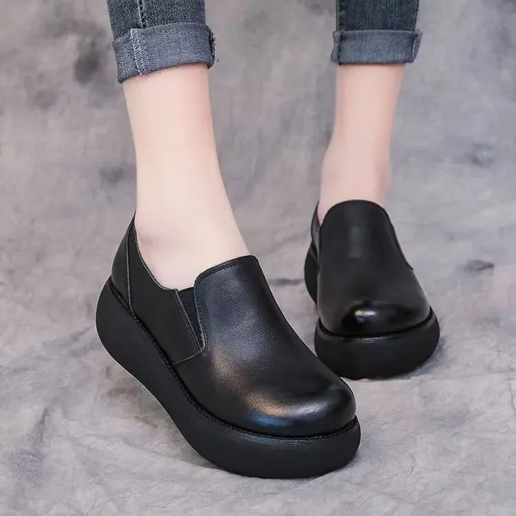 Platform Women Shoes New Leather Flats Casual Shoes for Women Round Head Slip-On Shoes Pumps Leisure Party Office Lady Loafers