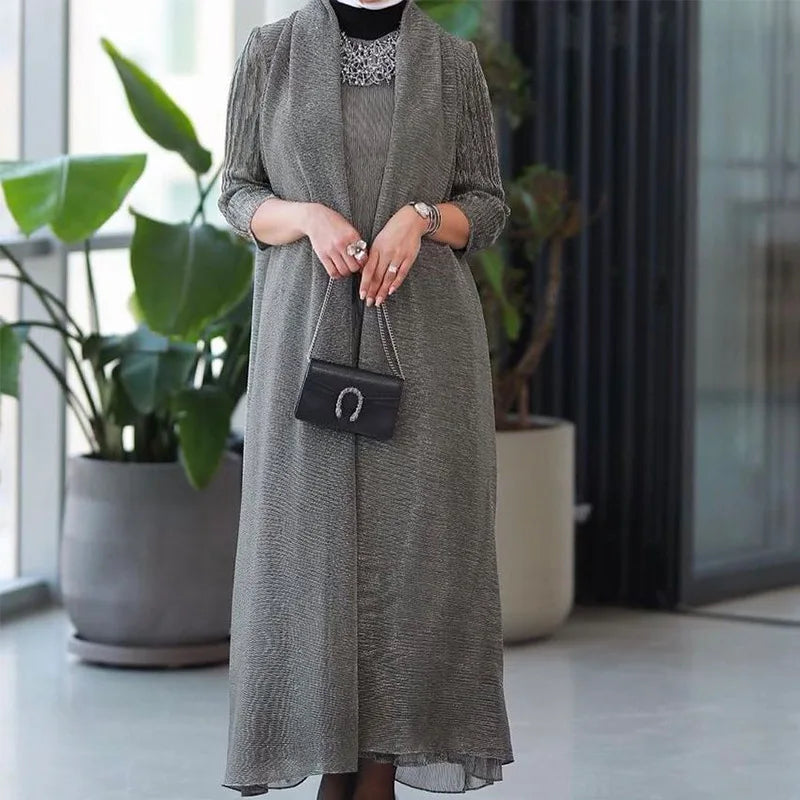 Womens Dresses Fashion 2025 Pleated Clothing Womens 2 Piece Outfit Two Piece Sets Metallic Fabrics Casual Long Dresses