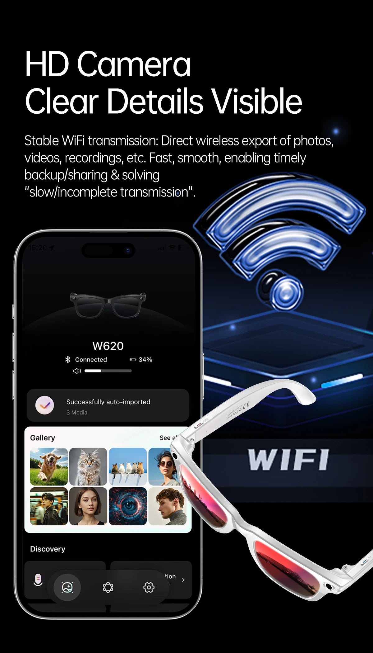 AI Smart Glasses 5 Million Pixels Recording Videos Photo Recognition Answer Translation 290mAh IP66 Waterproof Bluetooth Glasses