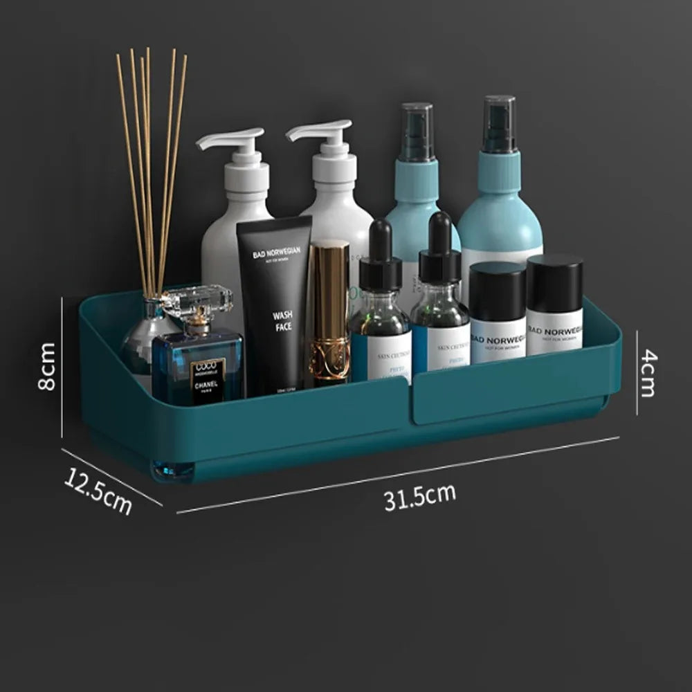 رف حمام مطبخ مريح، رف تخزين مستحضرات التجميل، منظم، رف دش، مستحضرات تجميل، رف شامبو، جدار، توابل، بدون حفر