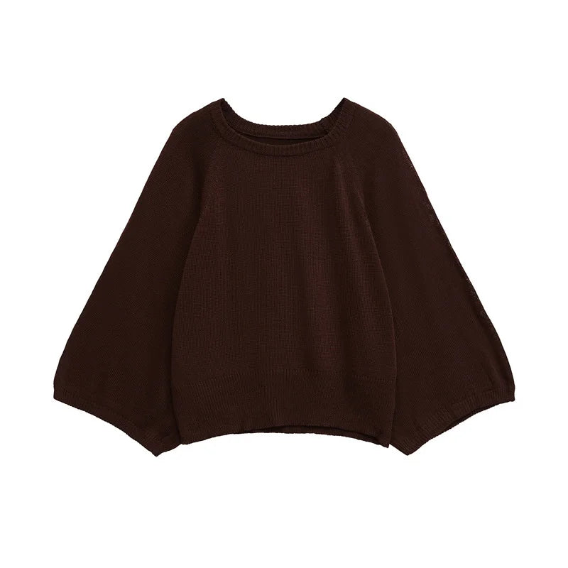 2025 New Women's Casual Fashion Trendy Round Neck Wide Sleeve Comfortable Knitted Sweater Top Yellow Blouse Daily Outlooks