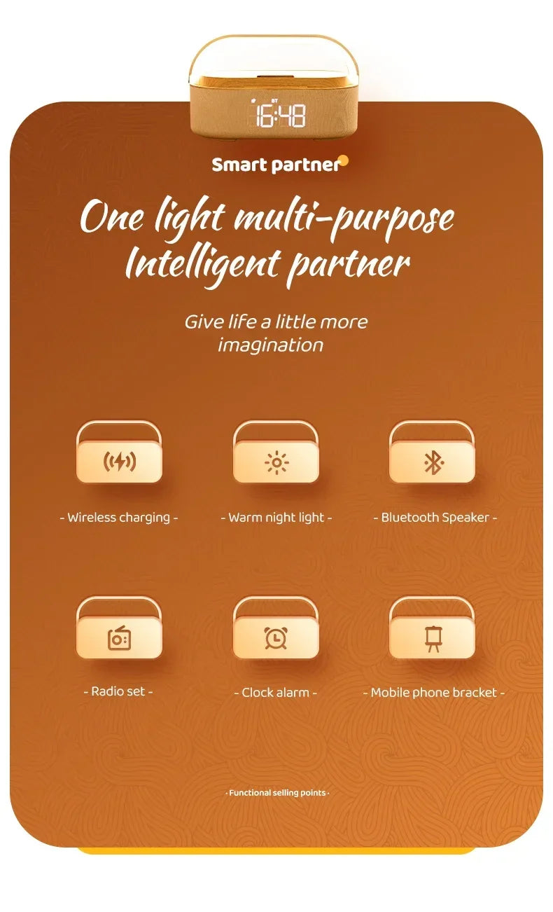 مكبر صوت بلوتوث 2500 مللي أمبير في الساعة يدعم الشحن اللاسلكي 15 وات وشاشة ساعة رقمية وساعة منبه بإضاءة ليلية وستيريو بلوتوث