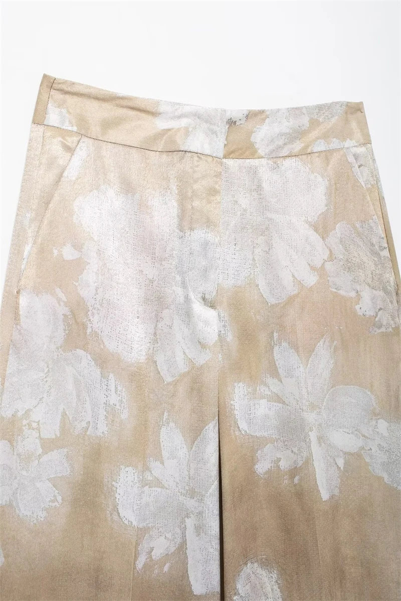 Women's Suit Spring-Summer 2024 New Fashionable Floral-Print Satin Shirt Printed Pants Elegant chic women's suit SwiftNest