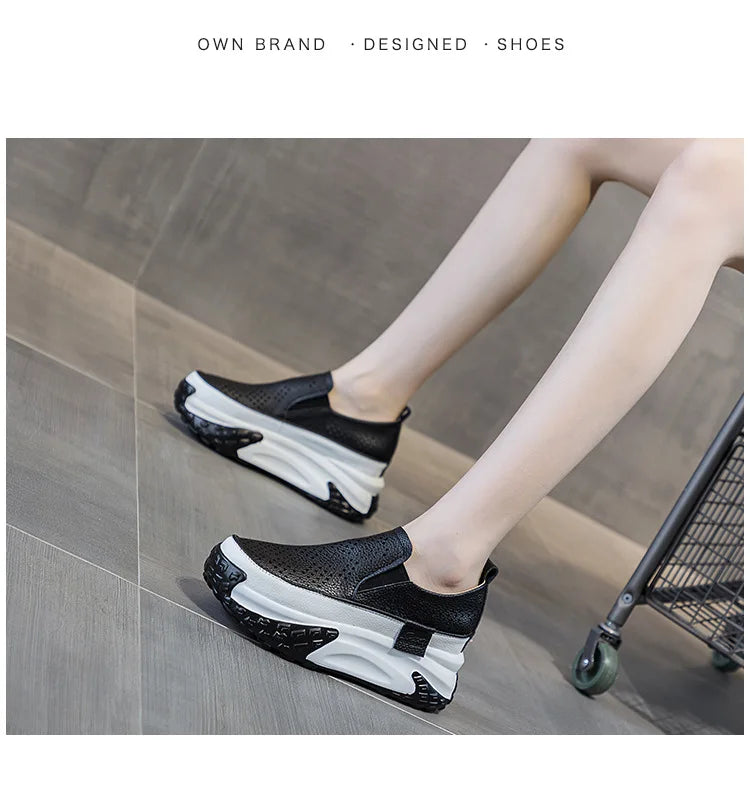 Fujin 7cm Genuine Leather Women Vulcanized Platform Wedge Chunky Sneaker Casual Stable Fashion Skate Boarding High Brand Shoes