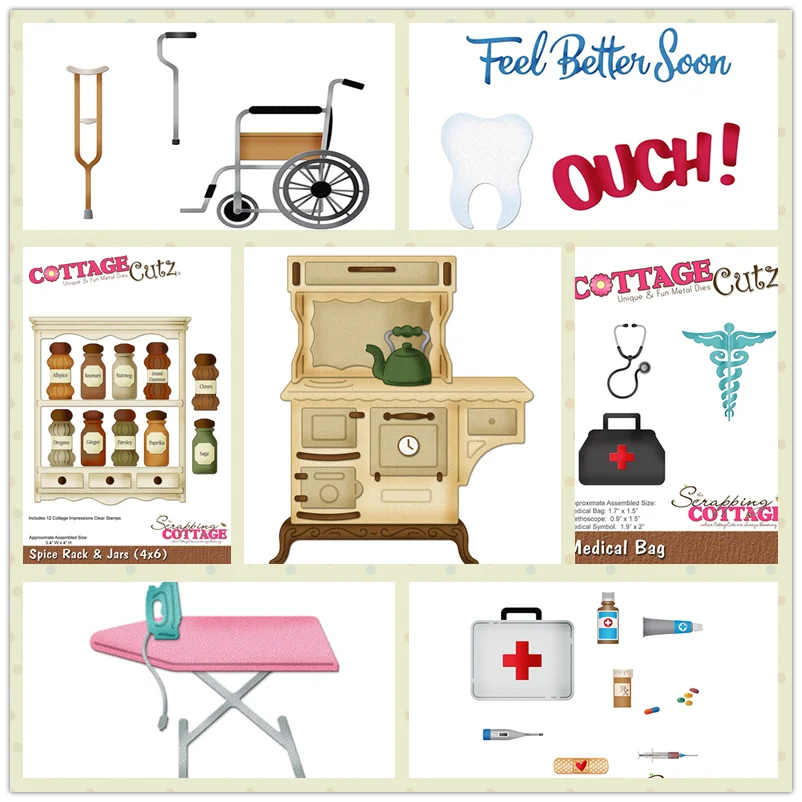 Nurse Doctor Metal Cutting Dies Tooth Bed Feel Better Get Well Chicken Soup Health Bottle Scrapbooking Frame Greeting Card Craft